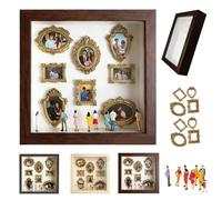 DIY Mini Museum Silhouette Box - Celebrate Your Unique Memories in Style,Creative Custom Photo Family Memory Display Frame Set with Gold Mini Frames & Figurines (Brown)