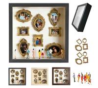 DIY Mini Museum Silhouette Box - Celebrate Your Unique Memories in Style,Creative Custom Photo Family Memory Display Frame Set with Gold Mini Frames & Figurines (Black)