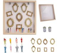 DIY Mini Museum Silhouette Box, Celebrate Your Unique Memories in Style, Creative Memory Display Kit with Mini Figurines Gold Frames(Blue)