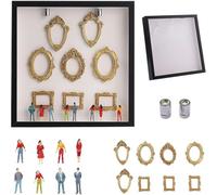 DIY Mini Museum Silhouette Box, Celebrate Your Unique Memories in Style, Creative Memory Display Kit with Mini Figurines Gold Frames(Black)