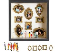 DIY Mini Museum Silhouette Box-Celebrate Your Unique Memories in Style, Personalized DIY Photo Family Memory Display Case Frame Silhouette Box with Gold Mini Frames & Figurines(Black)
