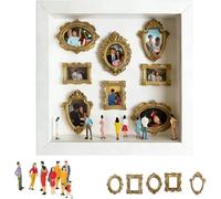 DIY Mini Museum Silhouette Box-Celebrate Your Unique Memories in Style, Personalized DIY Photo Family Memory Display Case Frame Silhouette Box with Gold Mini Frames & Figurines(White)