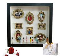 DIY Mini Museum Silhouette Box - Celebrate Your Unique Memories in Style, Personalized DIY Photo Family Memory Display Case with Mini Figurines & Minis Gold Frames, for Anniversary (Black)