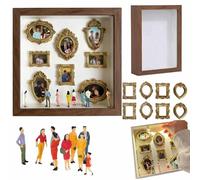 DIY Mini Museum Silhouette Box-Celebrate Your Unique Memories in Style,Shadow Box Frame Kit,Personalized DIY Photo Family Memory Display Case Frame with Gold Mini Frames&Figurines (Brown,no Light)