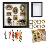DIY Mini Museum Silhouette Box-Celebrate Your Unique Memories in Style,Shadow Box Frame Kit,Personalized DIY Photo Family Memory Display Case Frame with Gold Mini Frames&Figurines (Black,no Light)