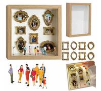 DIY Mini Museum Silhouette Box-Celebrate Your Unique Memories in Style,Shadow Box Frame Kit,Personalized DIY Photo Family Memory Display Case Frame with Gold Mini Frames&Figurines (Wood,no Light)