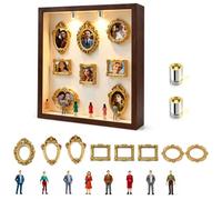 DIY Mini Museum Silhouette Box Mini Marco de Fotos Vintage en Miniatura Museo con LED Creativo Kit de Pantalla de Recordatorio con 8 Figuras y 8 Marcos Dorados para Aniversario, Boda, Decoración del