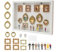 DIY Mini Museum Silhouette Box,Museum of Us DIY,Shadow Box,Miniatur Bilderrahmen,Foto Erinneranzeige Set mit 8/11 Mini Bilderrahmen Gold,8 Zufällig Figuren und 2 Lampen,für Jubiläg,Geschenk