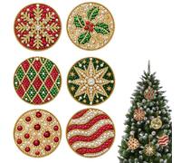 DIY Navidad Madera Diamante Pintura Adornos 6 Piezas Colgantes | Bandeja para bolígrafos con cuerda de cáñamo y diamantes de imitación, decoración de árbol navideño colgante de un solo lado