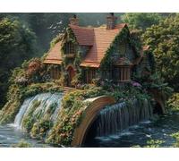 DIY Pintar por Numeros Adultos, Cascada De CabañAs, Colorear Principiantes Numeros Adultos Kit, Pinceles y Acrilicos Pigmentos, para Decoración de Hogar, Sin Marco 80x110cm WM7L-533