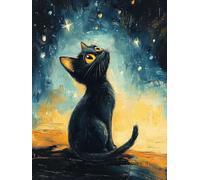 DIY Pintar por Numeros Adultos, Gato Estrellado, Colorear Principiantes Numeros Adultos Kit, Pinceles y Acrilicos Pigmentos, para Decoración de Hogar, Sin Marco 70x90cm WM7L-841