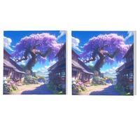 DIY Pintar por Numéros Adultos Juego de 2 Piezas, El Gran áRbol Del Pueblo, Adulte Numeros Colorear Kit, Pinceles y Acrilicos Pigmento, para Decoración del Hogar, Regalo de Mujer 60x60cm L7DY-110