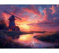 DIY Pintar por Numeros Adultos, Molinos De Viento De Resplandor De La Noche, Colorear Numeros Adultos Kit, Pinceles y Acrilicos Pigmentos, para Decoración de Hogar, Sin Marco 60x80cm WM7L-784