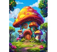 DIY Pintura por Números para Adultos Kit de, Bosque de casas de hongos Cuadros para Pintar Colorear Numeros Pinturas Acrilicos con Pinceles, Para Principiantes y Niños Edades 40x50cm D7SS-646