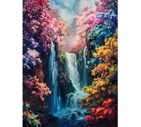 DIY Pintura por Números para Adultos Kit de, Cascada de taolin Cuadros para Pintar Colorear Numeros Pinturas Acrilicos con Pinceles, Para Principiantes y Niños Edades 50x70cm D7SS-748