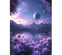 DIY Pintura por Números para Adultos Kit de, Junto al lago púrpura Cuadros para Pintar Colorear Numeros Pinturas Acrilicos con Pinceles, Para Principiantes y Niños Edades 50x70cm D7SS-878