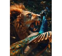 DIY Pintura por Números para Adultos Kit de, León y pavo real Cuadros para Pintar Colorear Numeros Pinturas Acrilicos con Pinceles, Para Principiantes y Niños Edades 80x110cm D7SS-726
