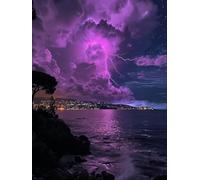 DIY Pintura por Números para Adultos Kit de, Púrpura Trueno y relámpago Cuadros para Pintar Colorear Numeros Pinturas Acrilicos con Pinceles, Para Principiantes y Niños Edades 60x80cm D7SS-593