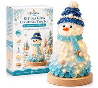 DIY Sea Glass Christmas Tree Kit,Seaglass Christmas Tree Kit,Snowman | Kit de arte 3D de cristal marino con luces de cuerda, conchas y acentos de perlas