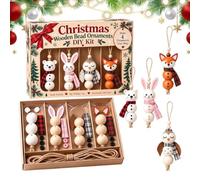 DIY Wooden Bead Christmas Ornament Kit - 4-Pack Santa & Snowman Craft Set | Includes 4 Round Beaded Christmas Character Ornaments, Made From Natural Wood Material, Box Dimensions: 7.87x5.91x1.57 Inches
