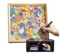 DIY Wooden Cat/Dinosaur Puzzle Frame,Little Kitties Wooden Coloring Puzzle,Paint Create Display, Paintable Creative Handmade Photo Frame,Gifts for Home Decoration Cats Lovers (Cat,with 24 pens)