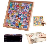 DIY Wooden Cat Puzzle Frame, Animal Wooden Jigsaw Puzzles, Paintable 3D Cat-Shaped Photo Frame, Creative Educational Toys for Adults, Kids & Girlfriend (12-Color Pencils)