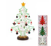 DIY Wooden Christmas Tree Ornament Set, Tabletop Holiday Decoration with Mini Hanging Charms, Star Topper and Base, Build Your Own Festive Tree for Home, Desk, Party Decor(Blanco,L: 11 x 12 in)