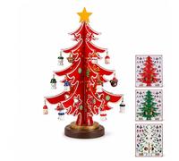DIY Wooden Christmas Tree Ornament Set, Tabletop Holiday Decoration with Mini Hanging Charms, Star Topper and Base, Build Your Own Festive Tree for Home, Desk, Party Decor(Red,L: 11 x 12 in)