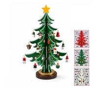 DIY Wooden Christmas Tree Ornament Set, Tabletop Holiday Decoration with Mini Hanging Charms, Star Topper and Base, Build Your Own Festive Tree for Home, Desk, Party Decor(Verde,S: 7 x 9 in)