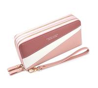 Diyafas Billetera Larga Monedero con Doble Cremallera Mujer Tarjetero Carteras de Gran Capacidad Bolso de Mano para Teléfono con Pulsera