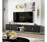 DIYART Soporte de TV estriado de lujo con 2 mesas auxiliares, centro de entretenimiento para televisores de hasta 80 pulgadas, consola multimedia moderna con armarios, consola de TV para sala de estar