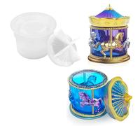DIYBravo Caja de carrusel de resina con tapa, soporte para baratijas, tarro de silicona, caja de almacenamiento de joyas, caja de almacenamiento de resina epoxi UV, molde de fundición para joyas, caja
