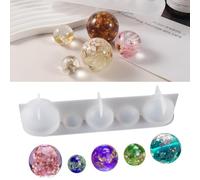 DIYBravo Molde de resina de esfera de 5 cavidades, molde de resina transparente 3D, molde de silicona de cuentas de cristal, 5 tamaños, molde de silicona de resina epoxi, molde de silicona para