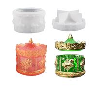 DIYBravo Molde de resina epoxi de silicona para carrusel con tapa, cuenco de resina, molde de fundición, recipiente, caja de almacenamiento, para joyero, tarro de caramelos