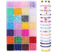 DIYDEC Cuentas de perlas de 28 colores para hacer joyas, 1680 cuentas redondas de cristal de plástico, cuentas espaciadoras de imitación teñidas para pulseras, collares, aretes, manualidades