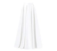 Diydress Falda larga de satén acampanada para mujer, longitud hasta el suelo, cintura alta, falda de fiesta con bolsillos, Blanco, XL