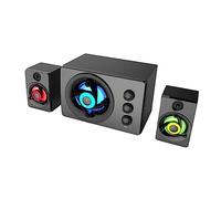 DIYEAH 1 Juego Altavoz Estéreo Multimedia de Madera con Subwoofer USB y Sonido Envolvente Barra de Sonido Portátil con LED Coloridos para Pc y Laptop
