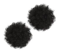 DIYEAH 2 Piezas de Moño Afro Rizado de 15 Cm Cordón Ajustable, Postizos de Cabello Sintético Resistente a Alta Temperatura, Color Negro Natural, Ideales para Uso Diario y Fiestas