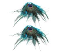 DIYEAH 2 Pinzas Pelo Vintage con Plumaje Sintético de Pavo Real, Estilo Retro Étnico, Diseño Detallado en Nylon y Metal, Accesorio Portátil para Fiestas y Bailes