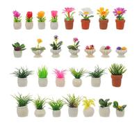 DIYEAH 28 Piezas Miniature Resin Bonsai Pots Dollhouse Tiny Artificial Plants Low-Maintenance Mini Flower Pots For Fairy Garden Micro Landscape Decor