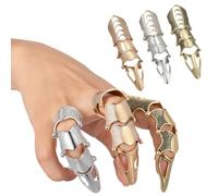 DIYEAH 3 Piezas Anillo Retro Móvil de Aleación para Uñas, Joya Creativa | Articulación Flexible y Acabado Fino, Estilo Plata para Fiesta de Disfraces y Uso en Dedo Completo