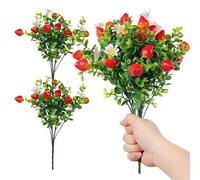 DIYEAH 3 Piezas Racimos de Eucalipto Artificial con Ramas de Fresa Realistas, Tacto Duradero de Plástico para Decoración de Salas y Hogar Primaveral