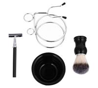 DIYEAH 4 Piezas Kit de Afeitado para Hombre Brocha de Afeitar Soporte y Bol, Acero Inoxidable y Plástico, Estilo Retro, Mango Ergonómico, Portátil
