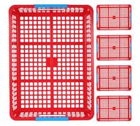 DIYEAH 5 cestas de plástico con asas - Organizador de archivos multifunción rojo de 13,6'' tamaño A4 para aula - Contenedor apilable de escritorio para juguetes, refrigerios, frutas y pan