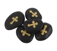 DIYEAH 5 Piedras grabadas con Cruz: Piedra de Bolsillo católica - Guijarros Naturales de río conmemorativos - Roca de fe para bautizos, oraciones, funerales o bendiciones diarias (4-6 cm)