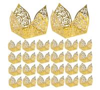 DIYEAH 50 Piezas Cajas Doradas Huecas para Dulces con Borde de Encaje Cajas para Regalos de Boda y Fiesta Envoltorios de Papel para Chocolates y Trufas para Invitados