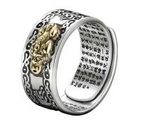 DIYEAH Anillo Masculino Ajustable de Hierro Diseño de Criatura Mítica y Seis Palabras Sagradas para Atraer Fortuna y Buena Suerte en Uso Diario