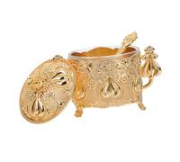 DIYEAH Azucarero Metálico con Cuchara Estilo Europeo Tarro para Azúcar Granulado y Condimentos Recipiente de Cocina Elegante de Aleación de Zinc Dorado