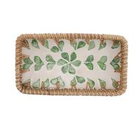 DIYEAH Bandeja Decorativa de Ratán Pequeña 21,5x11,8 Cm Adornos de Conchas, Cesta Multifuncional para Almacenamiento de Maquillaje y Perfumes, Organizador Portátil para Tocador y Salón