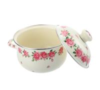 DIYEAH Cacerola Esmaltada de 20 CM Doble Asa y Tapa Diseño Retro Rosa Flores Resistente al Calor Distribución Uniforme para Cocina de Gas Olla Antiadherente Adecuado para Guisos y